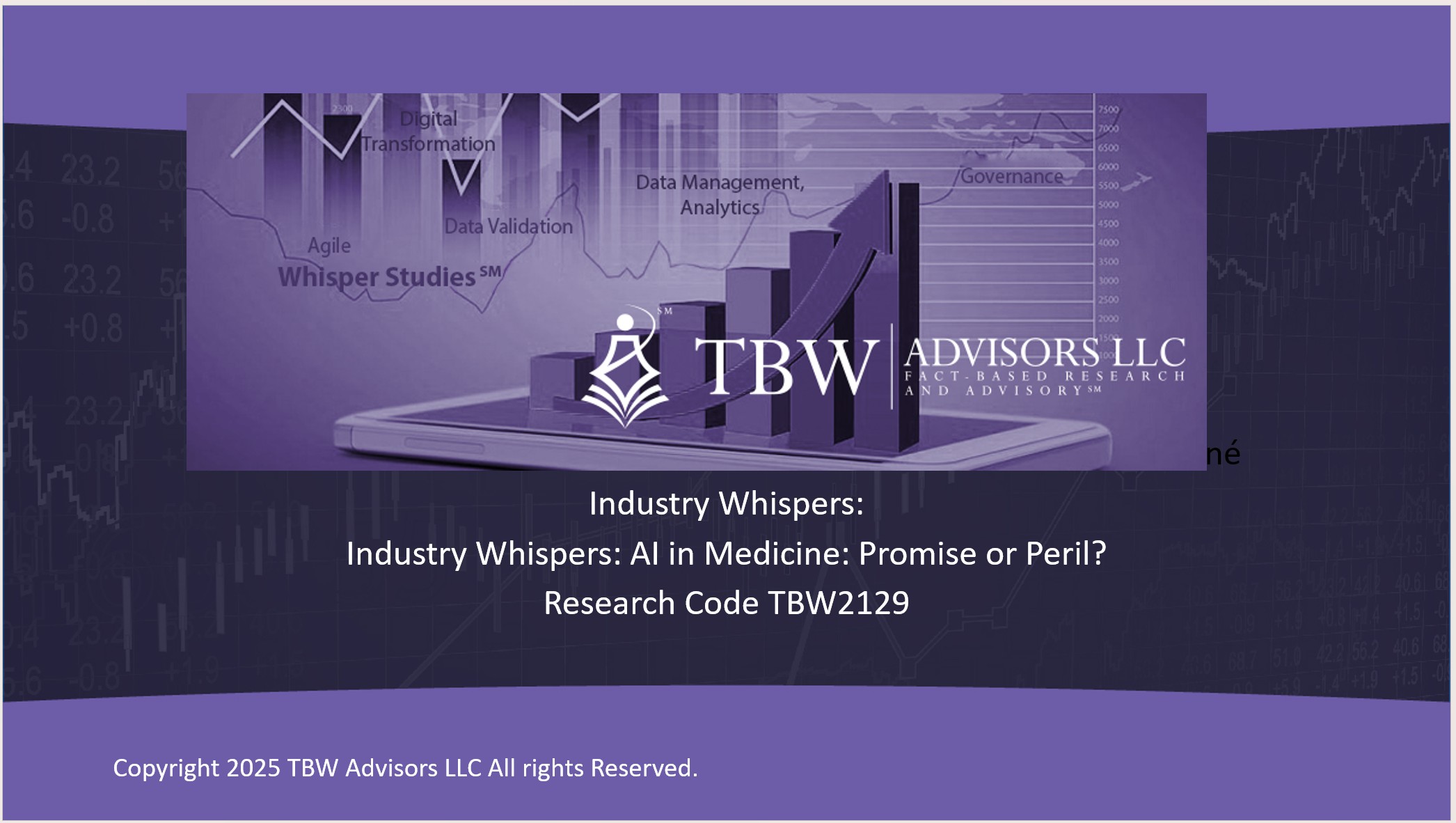 AI in Healthcare: Promise or Peril over a cool purple background and the TBW Logo